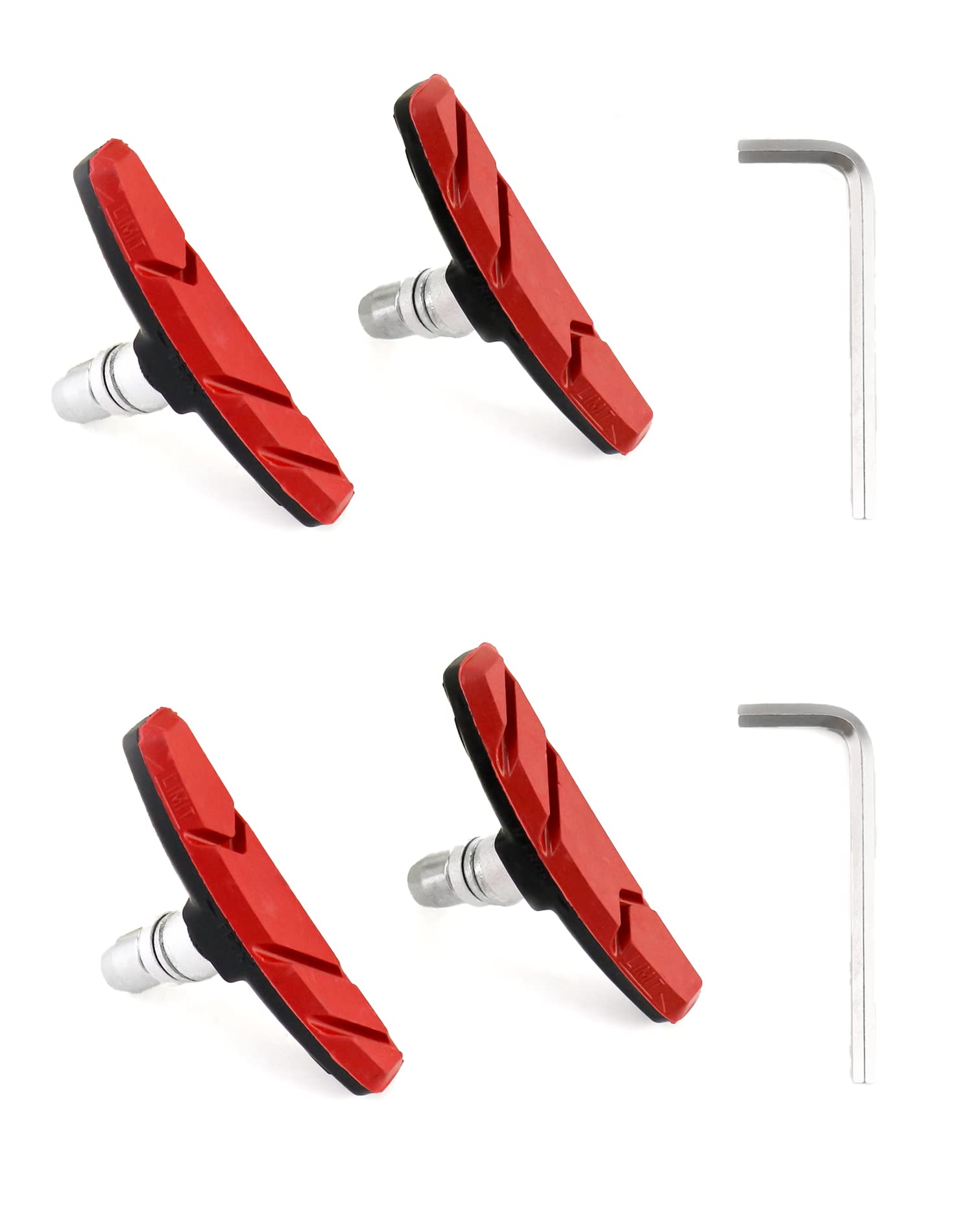 QWORK® 4 Piece Road bike brake pads, V Bike Brake Pads, High Braking Performance, 70 mm, Red