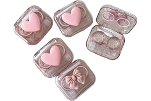 BEDARTIST 4 Pack 3D Design Cute Contact Lens Cases, Travel Eye Contacts Case Box Holder, Contact Lenses Tweezers Remover Tool Solution Bottle Kit for Daily Outdoor (3D Hearts + 3D Bows, Pink)