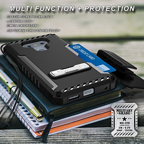LG G6 Case, Trishield Durable Shockproof Rugged Full Body Protection Armor Phone Cover With Built in kickstand Card Slot Belt Clip Holster Screen Protector Lanyard Loop Carbon Fiber Black - Thumbnail 5
