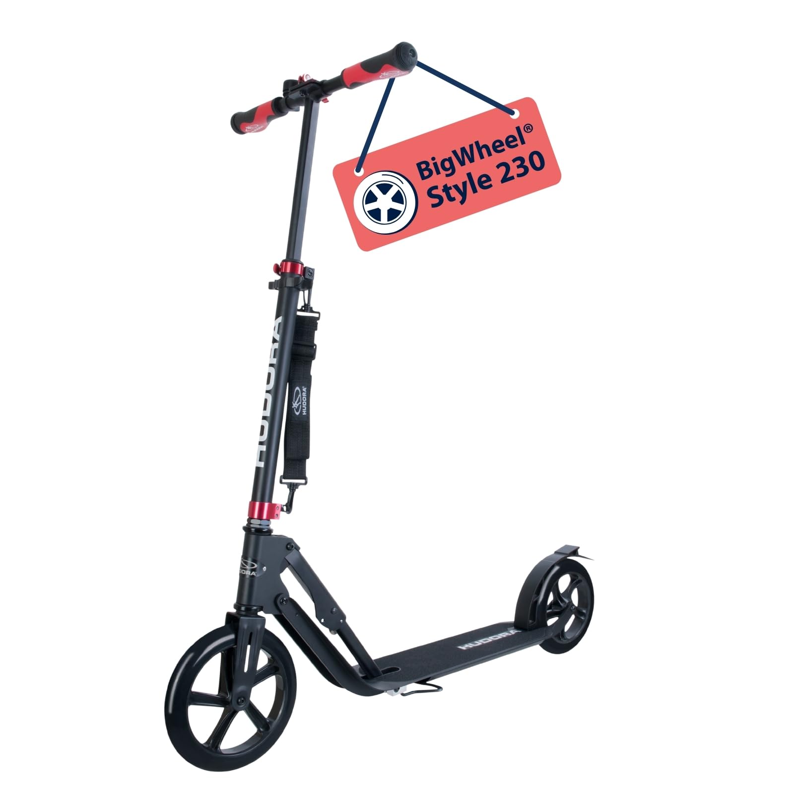 HUDORA BigWheel Style 230 Scooter - Sturdy aluminium scooter with large platform - Height-adjustable & foldable city scooter for up to 120kg - Kick scooter for teenagers & adults