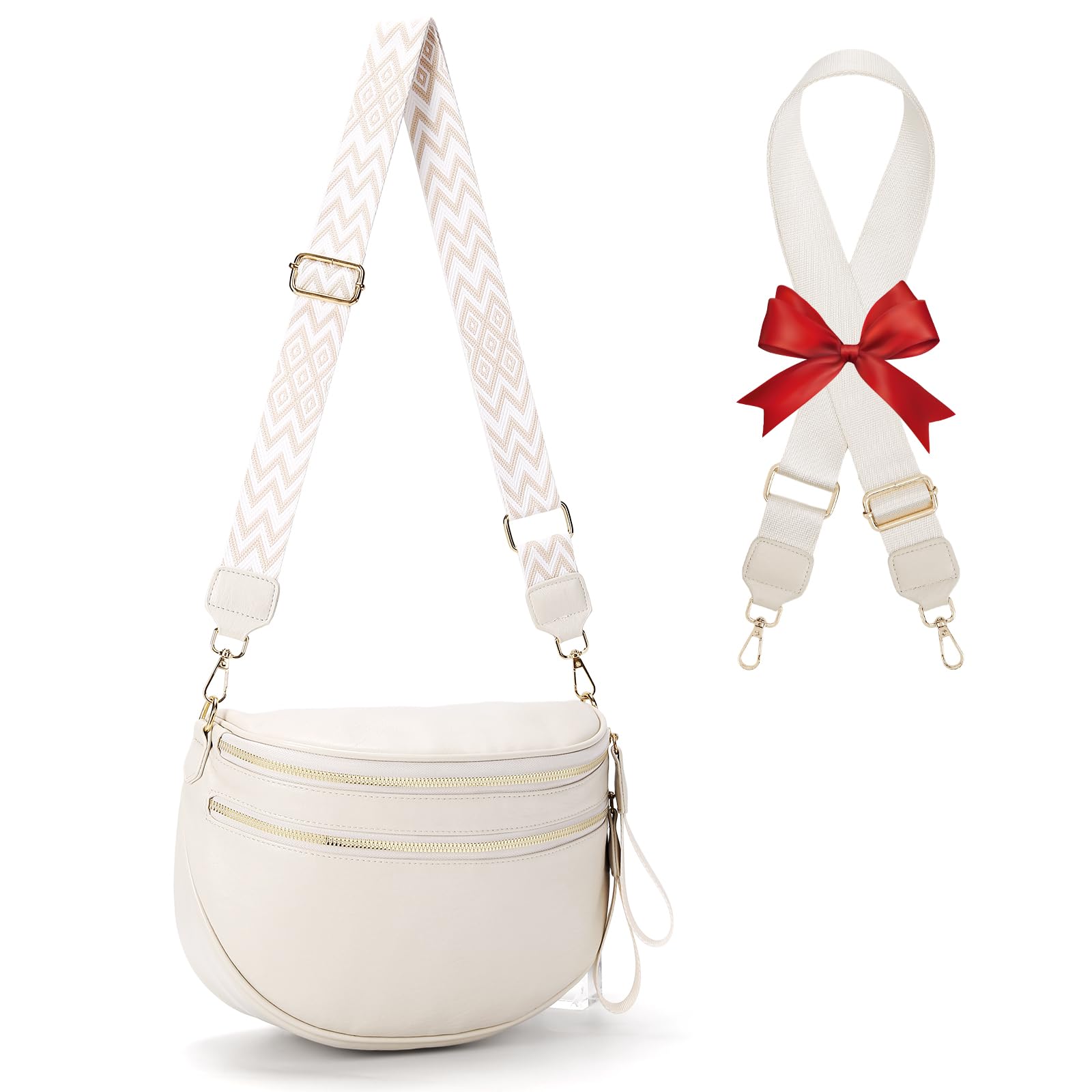 Photo 1 of **MISSING STRAP**Leather Crossbody Fanny Pack Trendy Bum Bag Double Zip Multi Compartment with 2 Adjustable Straps Daily Belt Purse for Women