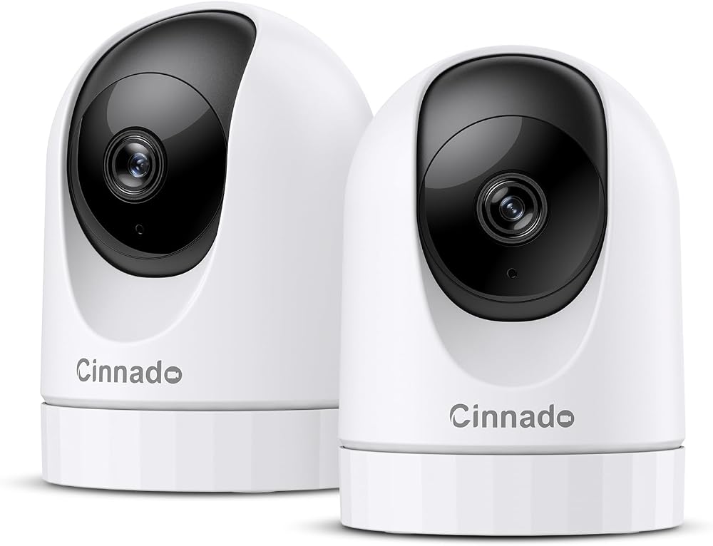Cinnado 2K Indoor WiFi Camera Security System 2 Pack 360° PTZ Night Vision