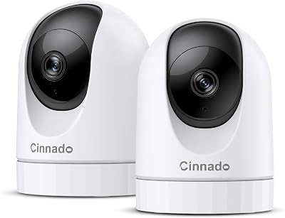 Cinnado 2K Indoor WiFi Camera Security System 2 Pack 360° PTZ Night Vision