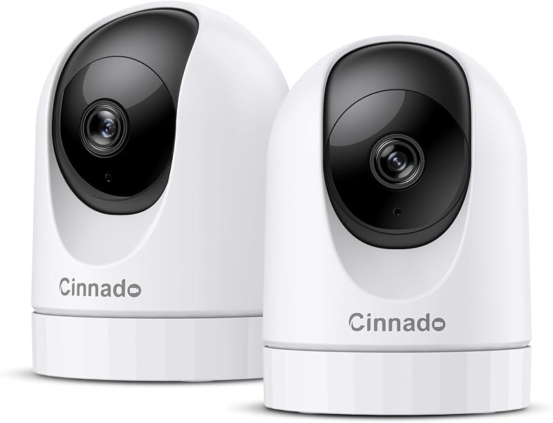Cinnado 2K Indoor WiFi Camera Security System 2 Pack 360° PTZ Night Vision