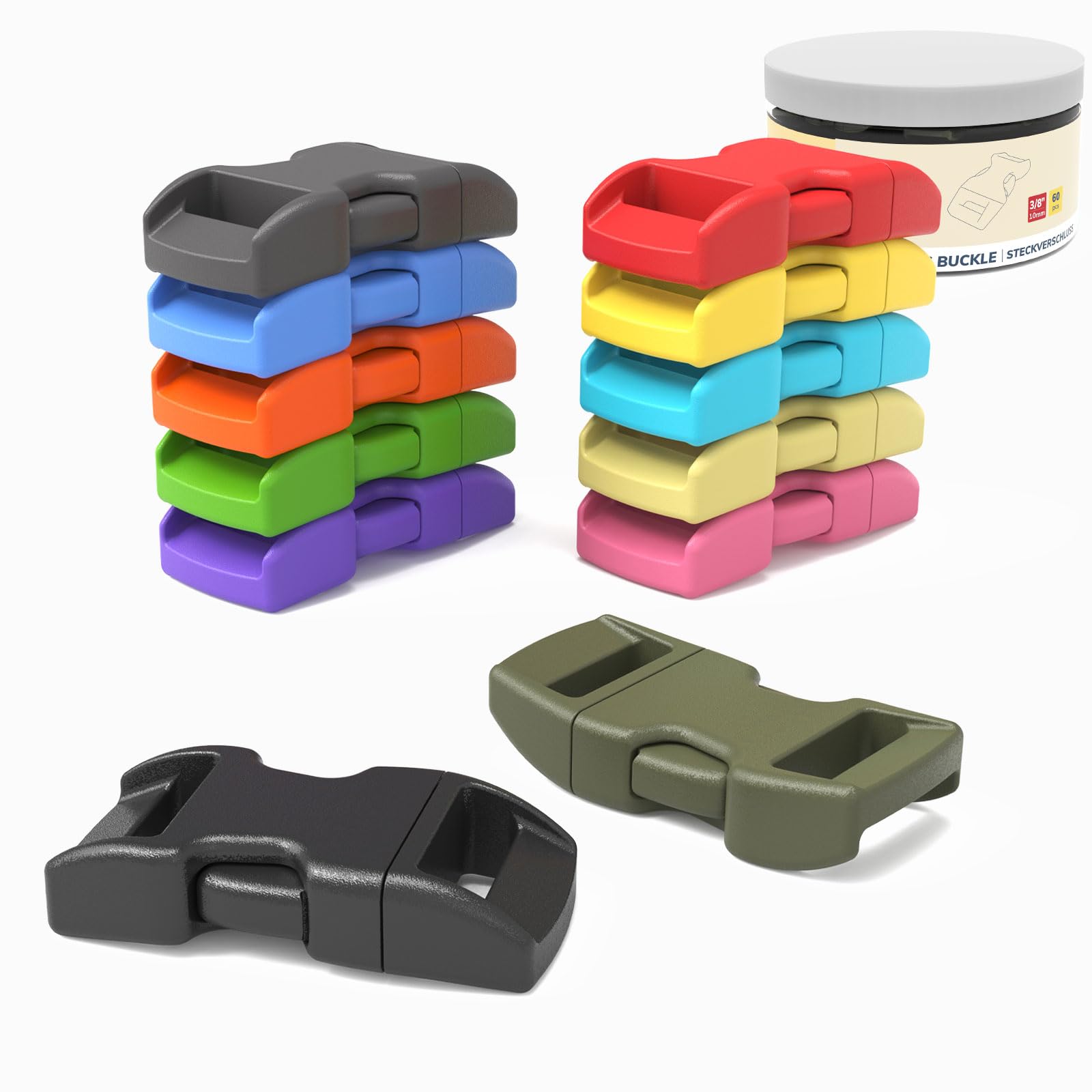 Abma Cord Paracord Bracelet Buckles 60pcs x 10mm (3/8") Paracord Buckles Clips Side Release Plastic Buckles for Bracelets, Crafts and DIY — image 1