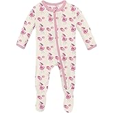 KicKee Print Footie with Zipper, Fitted Long Sleeve Pajamas, Ultra Soft Everyday One-Piece Loungewear, Spring Stories (Natural Little Bo Peep - 6-9 Months)