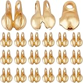 Beebeecraft 1 Box 300Pcs Bead Clasps 18K Gold Plated 304 Stainless Steel Bead Tips Knot Covers Clamshell End Cap Crimps Beads for Jewelry Making DIY Crafts (2.5mm)