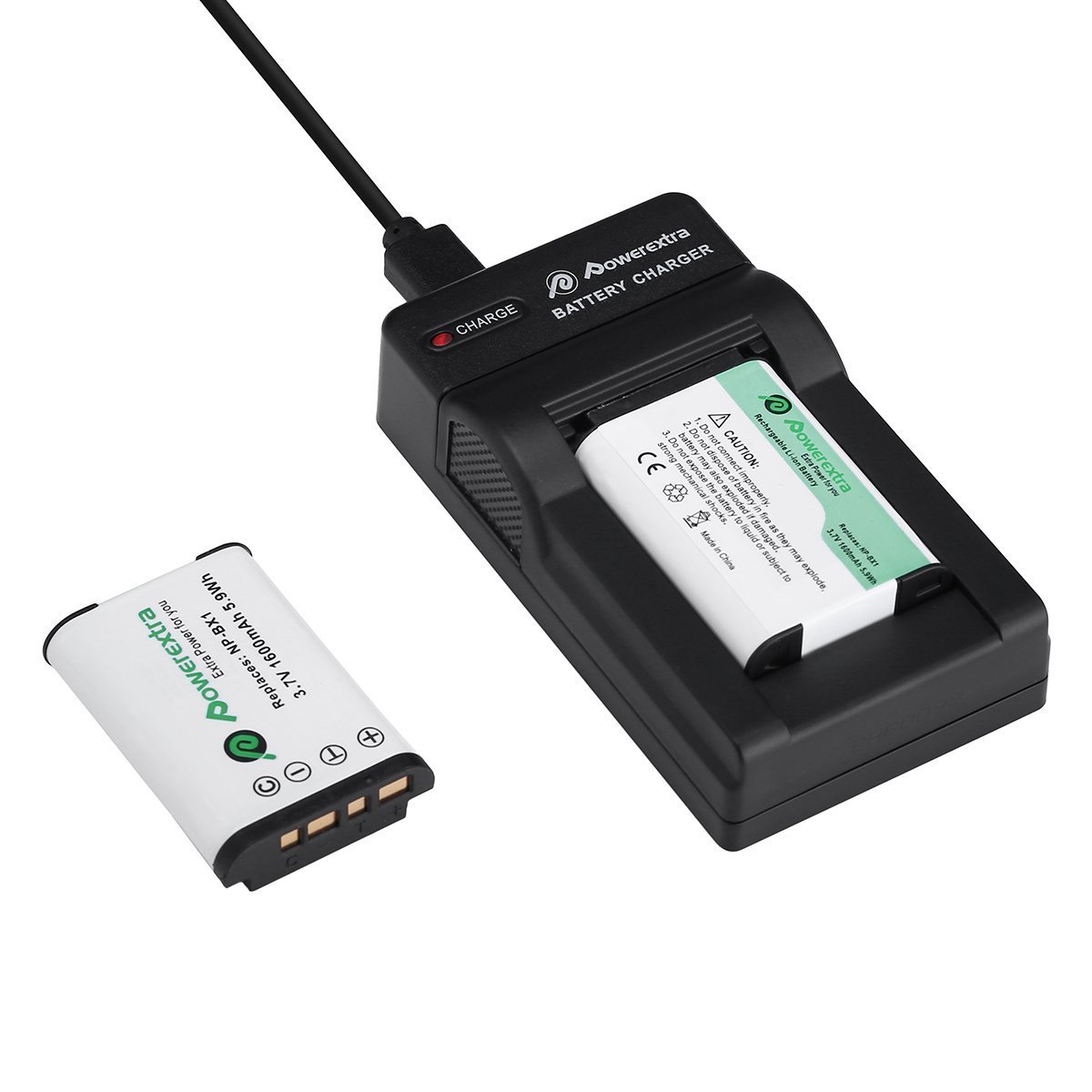 Powerextra 2 Pack Reemplazo Sony NP-BX1 Batería Li-ion con Cargador para Sony NP-BX1 / M8 y Sony Cyber-shot DSC-RX100, DSC-RX100 II, DSC-RX100 III, DSC-RX100 V, DSC-RX100 IV, HDR-CX405