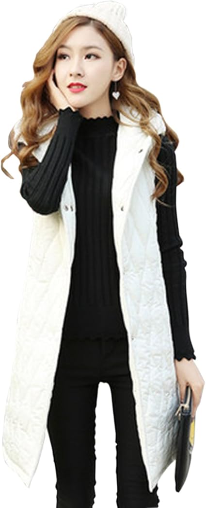 Amazon Aeneontrue レディース ロング ベスト カジュアル ノースリーブ ロングコート ダウンコート 大きいサイズ フード付 中綿 ダウンジャケット アウター あったかコート 白 L ベスト 通販