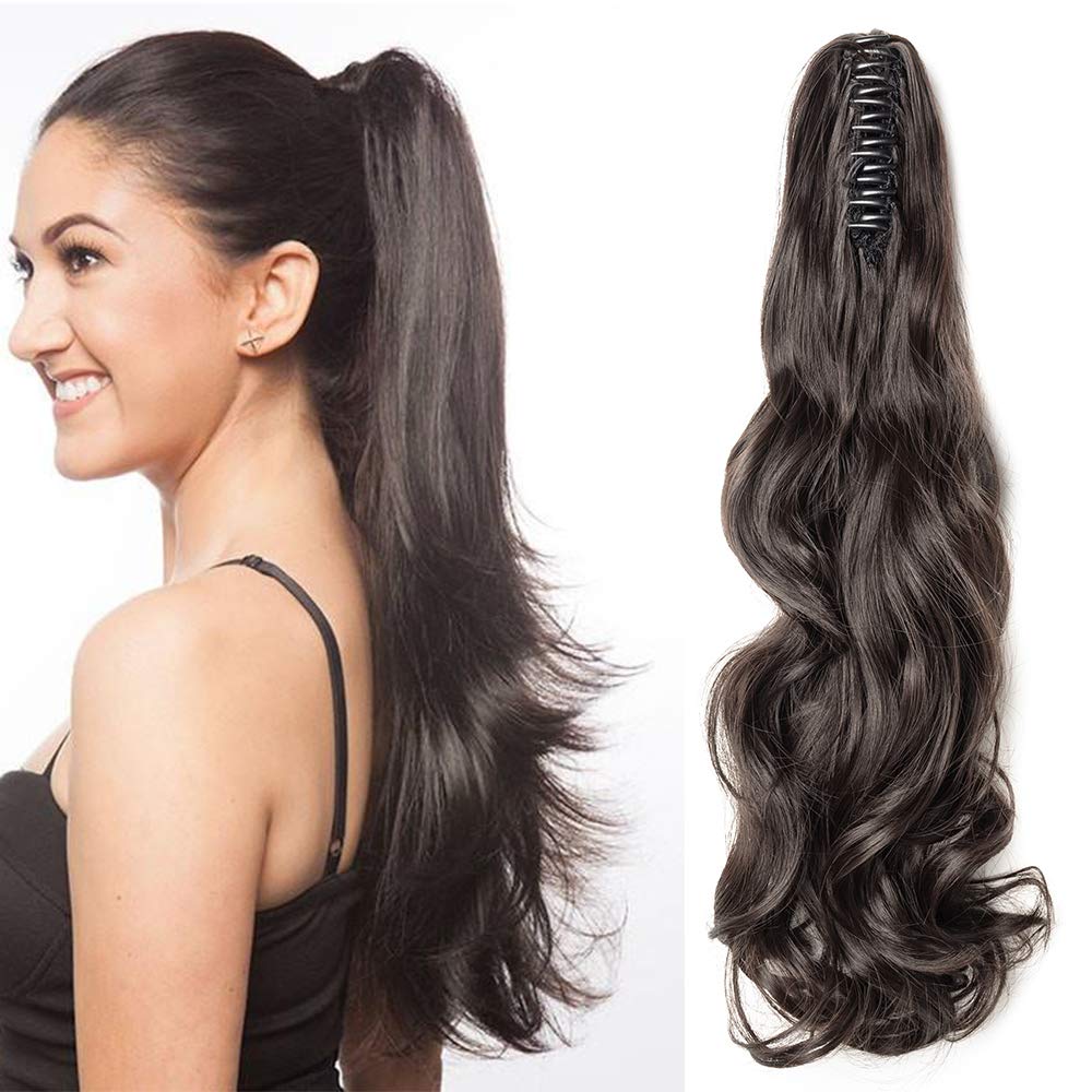 18 Inches Clip in Hair Extensions Wrap Around Ponytail One Piece Long Curly Hairpieces - Dark Brown(45cm-140g) โ image 1