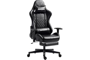 Darkecho Gaming Chair Office Chair with Footrest Massage Racing Computer Ergonomic Chair Leather Reclining Desk Chair Adjustable Armrest High Back Gamer Chair with Headrest and Lumbar Support Black