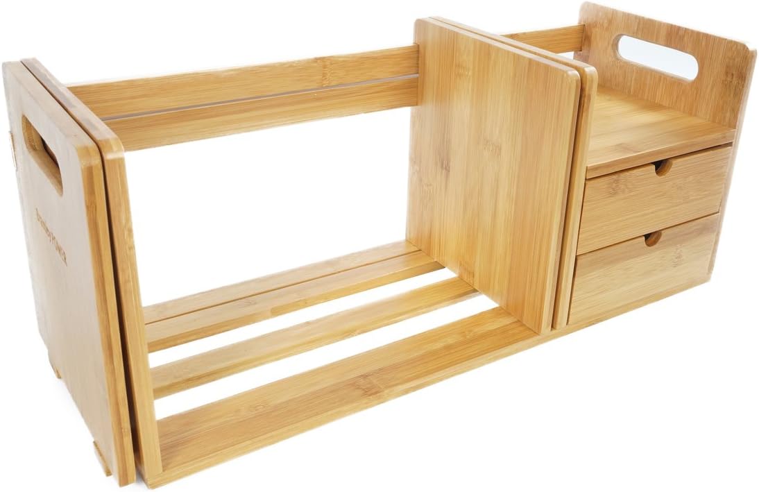Bramley Power Natural Bamboo Desk Organiser Bookshelf with 2 Drawers ...