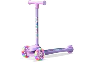 SCOOTER STARS 3 Wheel Scooter for Kids, Smooth Light Up LED Front Wheels, Wide Anti Slip Deck, Rear Foot Brake, Easy Lean to Steer Maneuvering, Indoor & Outdoor Ride On Toys for Ages 2 Up