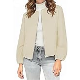 kipfall Womens Wool Blend Bomber Jackets Fall Winter Cropped Zip Up Coat Hoodless Outwear with Pockets