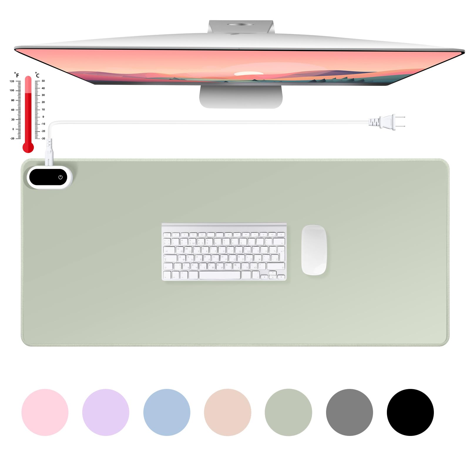 Photo 1 of Konohan Heated Large Desk Mat PU Leather Warm Mouse Pad with 5 Heating Level & 4 Hour Auto Shut-Off Heating Keyboard Pad Warmer Gaming Mouse Mat Only Supports 110v(Gray-Green Color,31.5" X 13")