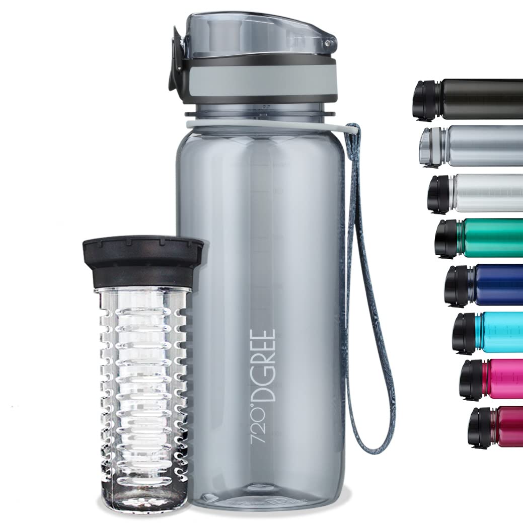 720°DGREE Water Bottle “uberBottle“ - 650 ml crystalClear +Fruit-Infuser - BPA-Free Tritan, Leakproof, Reusable Drinking Bottle - Sports Bottle for Gym, School, Fitness, Cycling, Travel, Office