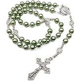 Nazareth Store Pearl Beads Rosary Miraculous Prayer Necklace Strong Metal Mystery Beaded Rosary for Men & Women