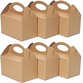 Happyhiram 12 CT Kraft Candy Boxes with Handle, Gable Boxes 6-In DIY Favor Bags for Snack, Cookie Bags for Birthday, Baby Shower, Wedding