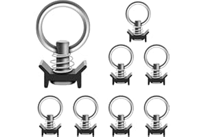 SALUINOKI 8Pack L Track Single Stud Fitting with Round Ring Black, L Track Tie Down, L-Track Accessories for Truck Bed,Traile