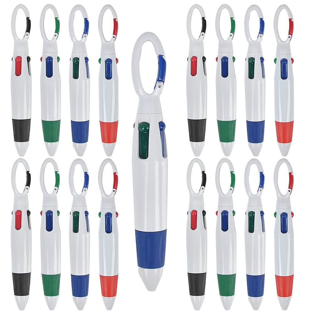 24 Packs Ballpoint Pens Retractable Shuttle Pen | 4-in-1 Multicolor Retractable Ballpoint Pens 0.7mm Ink Pens with with Carabiner Keychain On Top for Office School Supplies