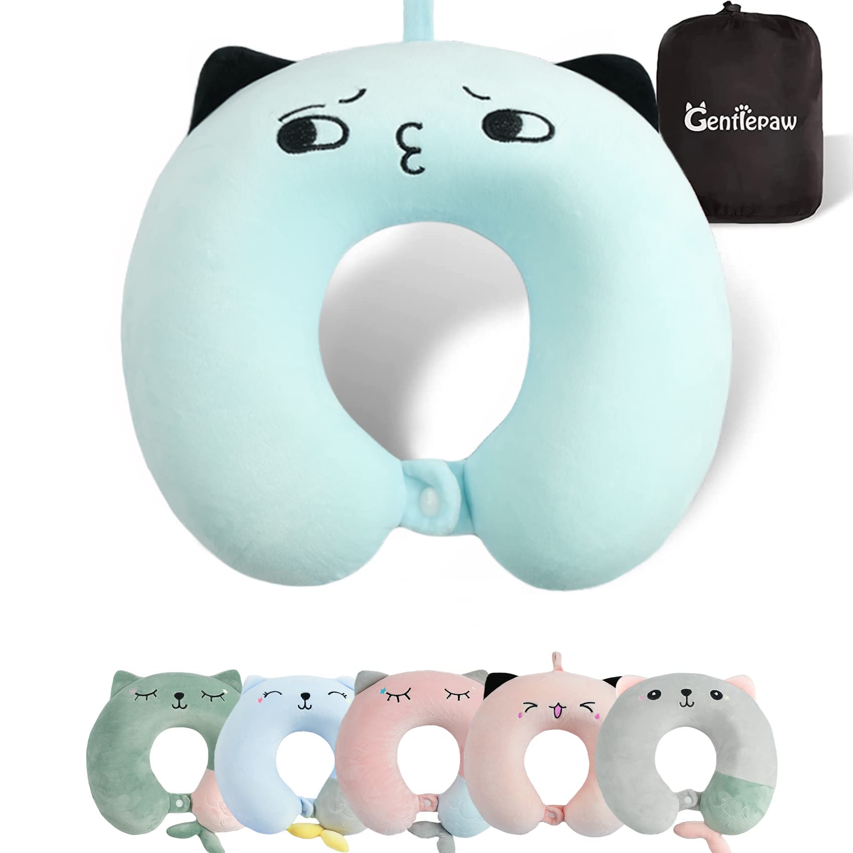 Gentlepaw Travel Pillow - Memory Foam Neck Support Pillow for Adults, Kids, Children, U-Shape Pillow for for Camping, Sleeping (Blue2)