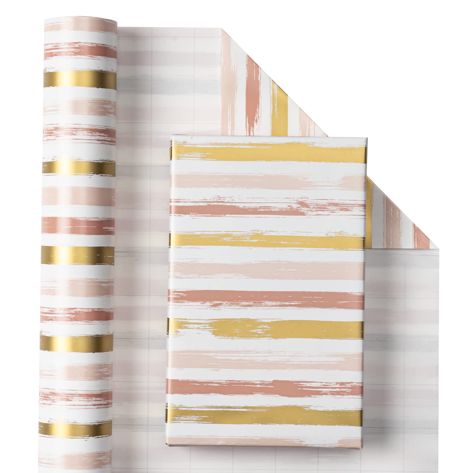 RUSPEPA Wrapping Paper Roll - Pink and Gold Lines Print for Birthday, Holiday - 43.2 cm x 10 m