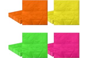 40 Pcs Neon Napkins - 4 Color Cocktail Napkins Glow Party Supplies for Birthday 80s 90s Party Decorations Wedding Halloween, 