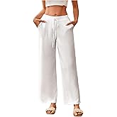 SOLY HUX Women's Tie Front Elastic Waist Pants Wide Leg Low Rise Casual Trousers with Pockets
