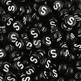 Bxwoum 100 Pieces Letter Beads 4X7mm Black Round Acrylic Alphabet Beads for Jewelry Making Letter S Beads for Bracelets Necklaces Key Chains