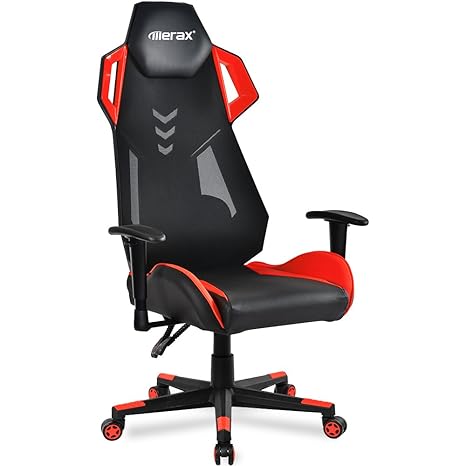 Merax Gaming Racing Stuhl Sessel, schreibtischstuhl sportsitz Racing Stuhl mit Kunstlederbezug/Air Mesh/verstellbare Armlehne
