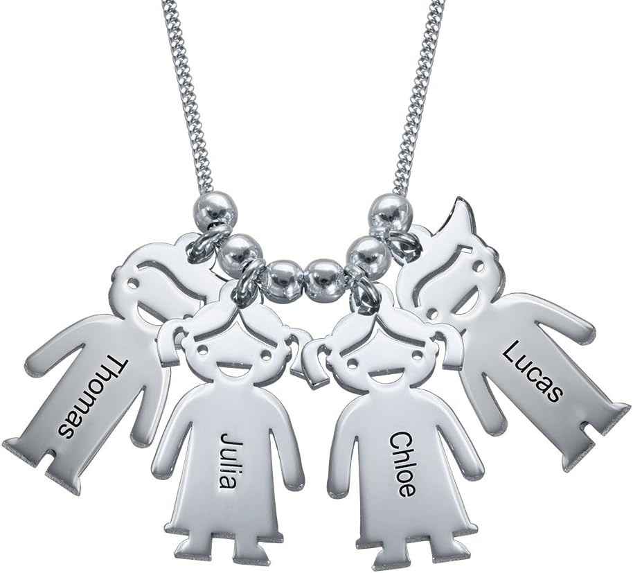 Personalised Children Charms Mothers Necklace - Engraved 925 Sterling Silver Jewellery