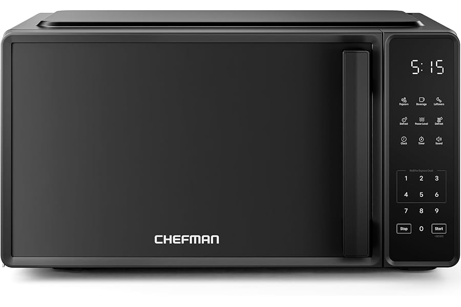 Chefman Countertop Microwave Oven 0.7 Cu. Ft., 700 Watts with 10 Power Levels, 6 Cooking Presets with One-Touch Express Cook, Eco Mode, Child Safety Lock, & Mute Button - Black