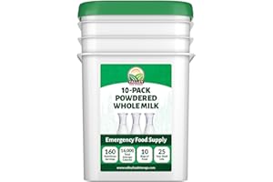 Valley Food Storage Whole Milk Powder | Contains Vitamin A & Vitamin D | Powdered Milk Long Term Storage, 25 Year Shelf Life | Camping Food, Backpacking Meals, Prepper Supplies (10 Bags + Bucket)