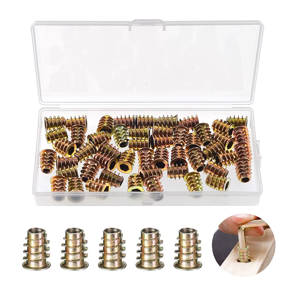 YIXISI 50 PCS M6x15 Zinc Alloy Hex Socket Screw-in Nuts Kit, Furniture Hex Socket Screw Inserts Threaded Insert Nuts M6, for Wood Furniture
