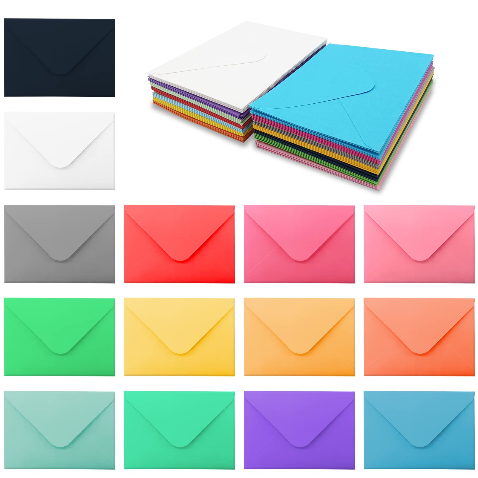 BLMHTWO 70 Mini Coloured Envelopes - Small Cards with Square Flap (15 Colors, 10x7cm/3.94x2.76 in)