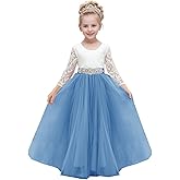 Abaowedding Lace V-Back Flower Girl Dress Tutu Tulle Princess Party Dress with Satin Sash