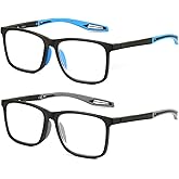 Missfive 2 Pack +1.5 Reading Glasses Blue Light Blocking, Flexible TR90 Frame Sporty Style Lightweight Readers, Anti Eyestrain with Spring Hinge Eyewear