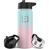 IRON °FLASK Camping & Hiking Hydration Flask with Straw, Wide Mouth Insulated Stainless Steel Sports Water Bottle - 18 oz Bubble Gum
