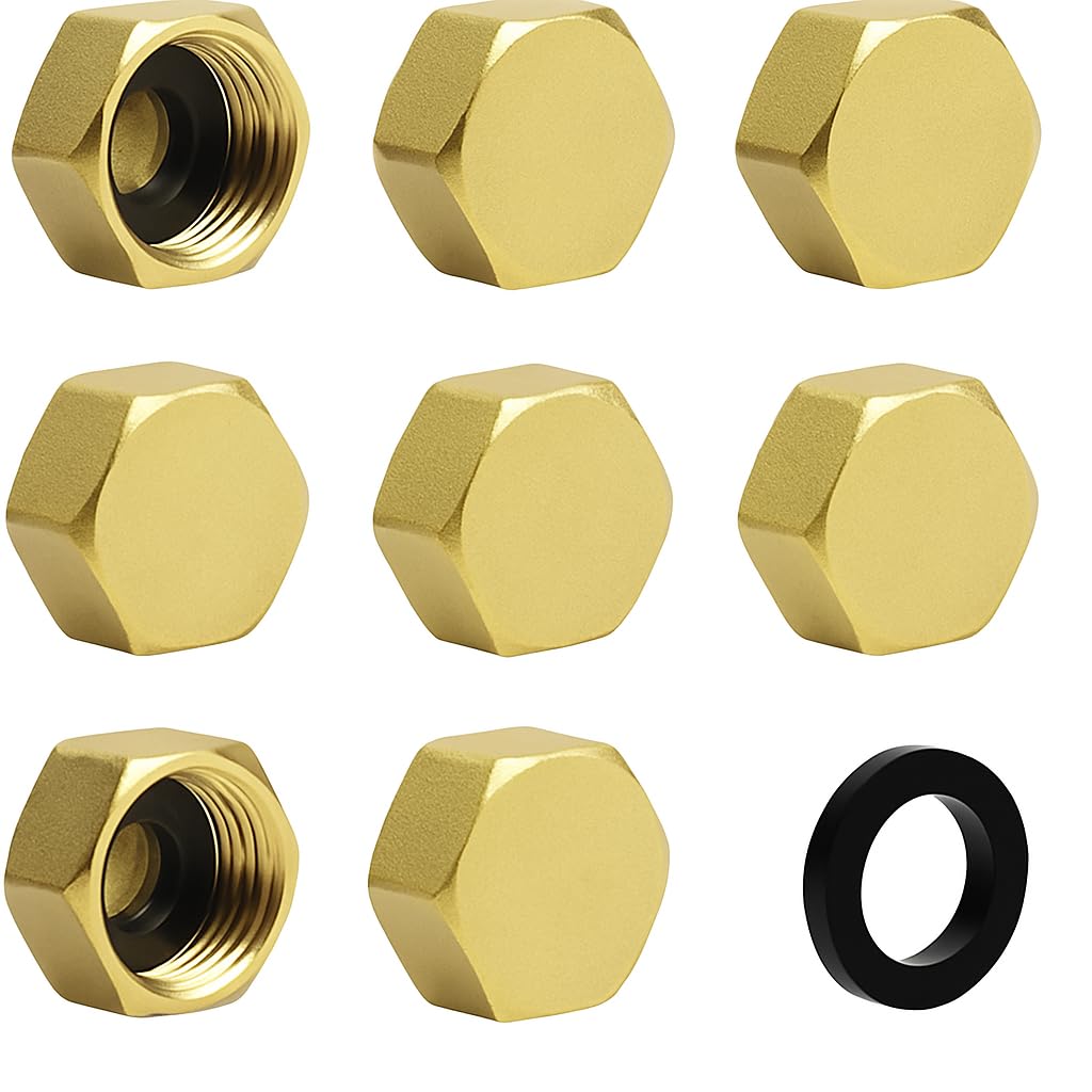 Photo 1 of 10 PCS 3/8'' Compression Valve Cap Fitting, Brass Cap with Sealing Washer, 3/8 Compression Fittings/Cap Washer/Plumbing Cap for Toilet Faucet, Dishwasher, Water Heater & Supply Line Shut Off Valve
