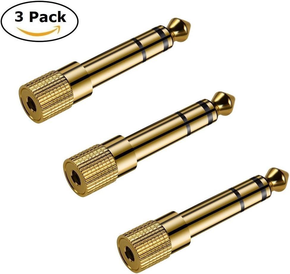 Stereo Audio Adapter,6.35mm (1/4 inch) Male to 3.5mm (1/8 inch) Female Stereo Headphone Jack Adapter, Gold Plated Copper, 3 Pack