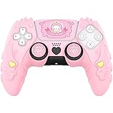IINE Cute Cover Case for PS5 Controller, Anti-Slip Soft Protective Cover for PlayStation 5 Controller, Pink Silicone Case Cover with Touch Pad Stickers/Thumb Grip Caps