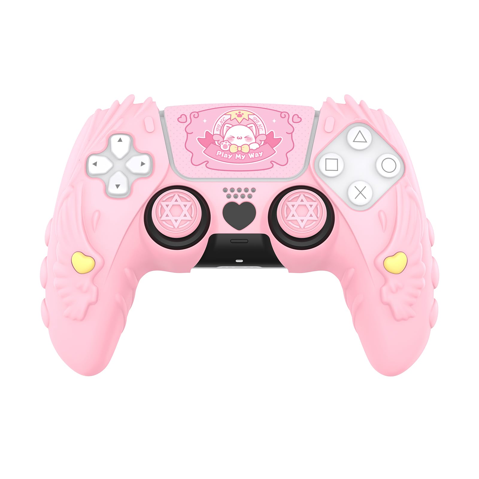 IINE Cute Cover Case for PS5 Controller, Anti-Slip Soft Protective Cover for PlayStation 5 Controller, Pink Silicone Case Cover with Touch Pad Stickers/Thumb Grip Caps