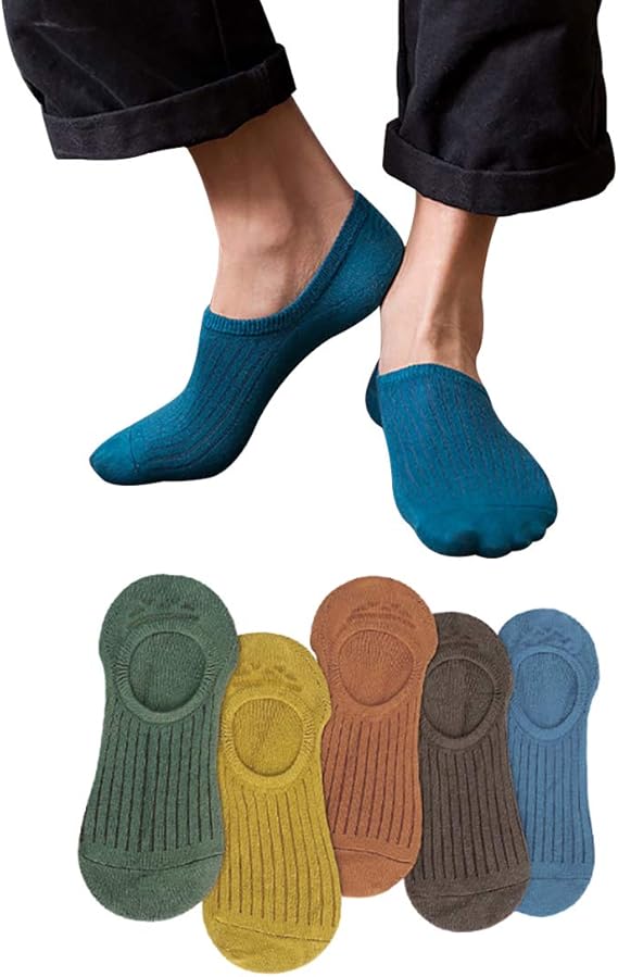 Amazon 靴下メンズ フットカバー くるぶしソックス 5足セット くつした 脱げない アンクルソックス 男性用 綿 抗菌 防臭 通気性抜群 カバー ソックス ショート スニーカー ソックス 浅履き口 無地 滑り止め カジュアル スポーツ用 春夏秋 24 28cm ストライプ柄