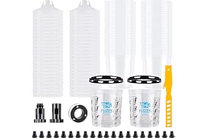 YUZES Paint Mixing Cups System 20 Ounce (600ml), 50 Disposable Paint Cups Liners and Lids, 2 Hard Cup with Retainer Ring, 20 Plugs, PTFE Tape, Paint Stirrer, 2 Cup Adapter for Automotive Paint Gun