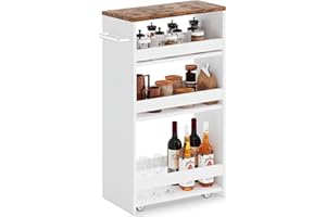 MARTY Rolling Storage Cart 7.9" W, 4-Tier White Kitchen Cart on Wheels, Slim Storage Cart with Handle for Laundry Narrow Plac