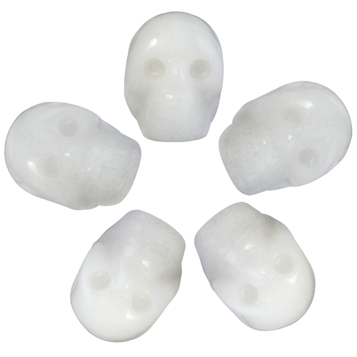 mookaitedecor 1 Inch White Jade Crystal Skull Sculpture Set of 5, Hand Carved Gemstone Statue Figurine Collectible Healing Reiki — image 1