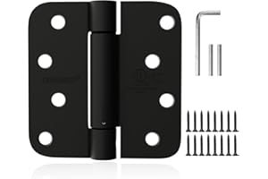 OMANSKO 2 Pack Modern Matte Black Iron Self Closing Door Hinges 4 x 4 in Auto Self-Closing Hinge 5/8'' Radius Corners 8 Holes Adjustable Tension for Interior Door 1-3/4 to 2 inches Thick