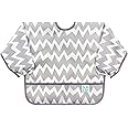 Bumkins Sleeved Bib for Girl or Boy, Baby and Toddler for 6-24 Mos, Essential Must Have for Eating, Feeding, Baby Led Weaning Supplies, Long Sleeve Mess Saving Food Catcher, Soft Fabric, Gray Chevron