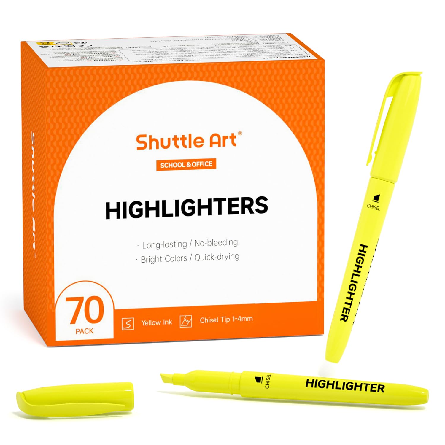Shuttle Art 70 Pack Highlighters, Yellow Highlighters with Versatile Chisel Tip, Highlighter Markers Bulk in Vibrant Color for Highlighting as Office, School Supplies