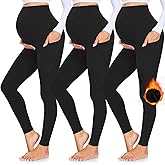 GROTEEN 3 Pack Women's Maternity Leggings with Pockets Over The Belly Workout Yoga Pregnancy Pants